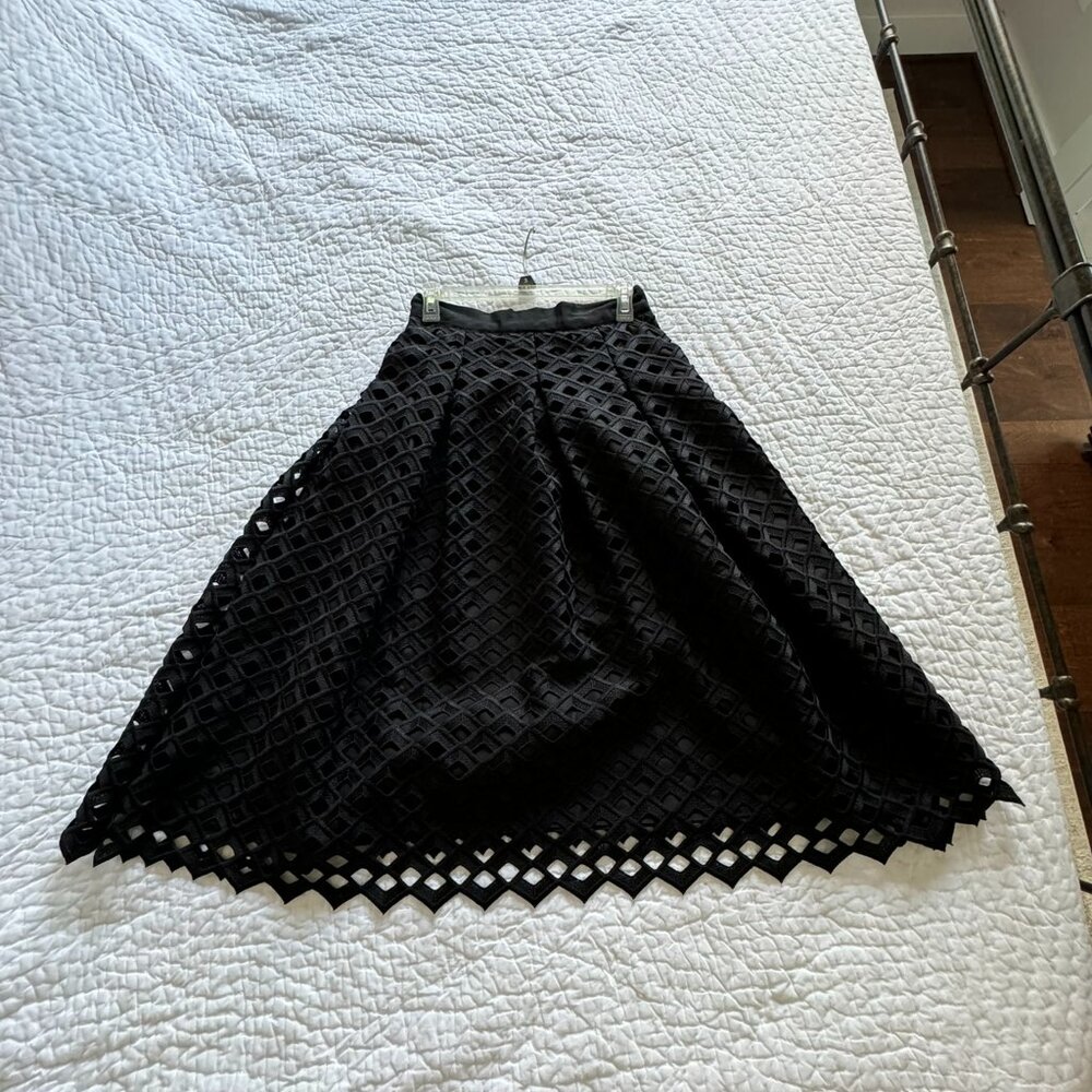 WHBM Black Lattice Midi Skirt